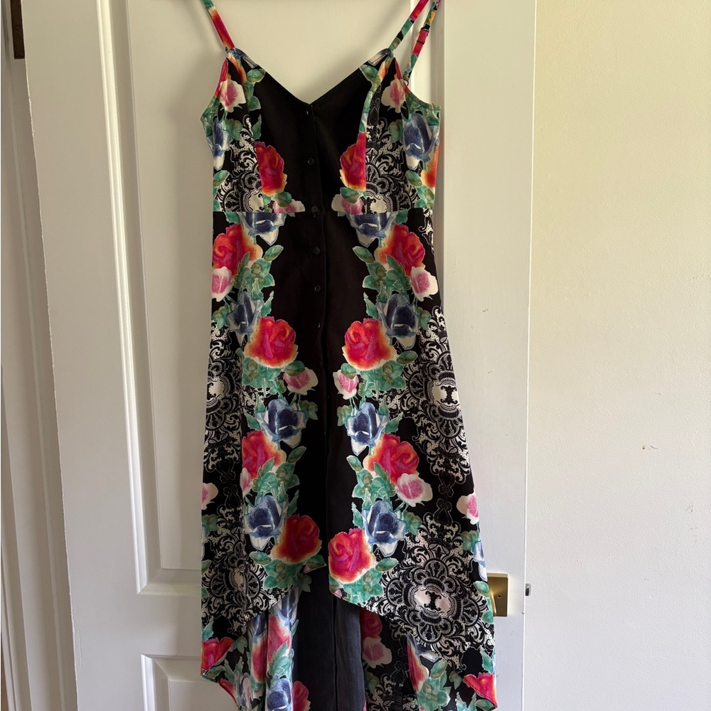 Floral Black Midi Dress with Vibrant Rose Print